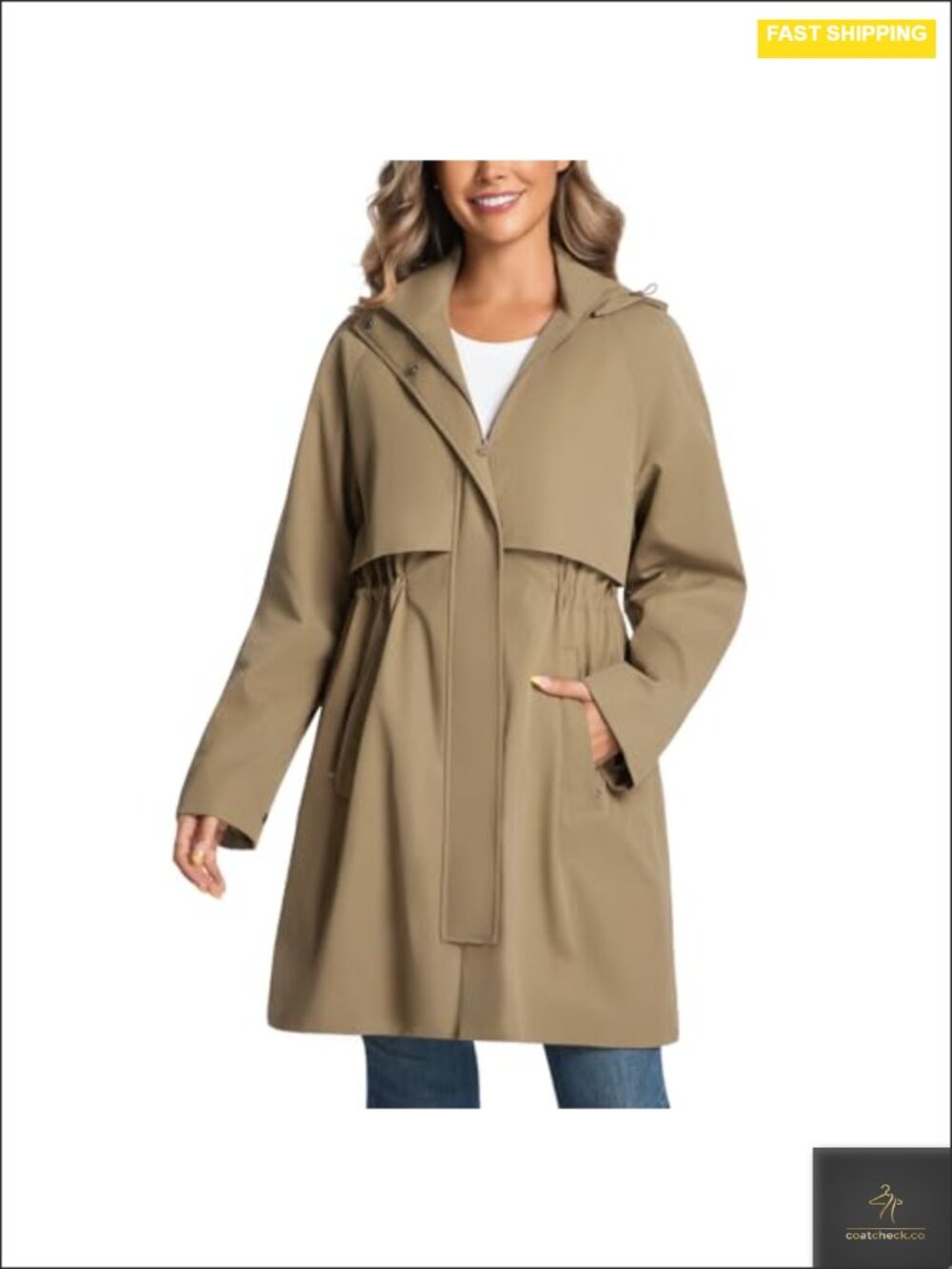 Water Resistant Women's Trench Coat Detachable Hood Windbreaker